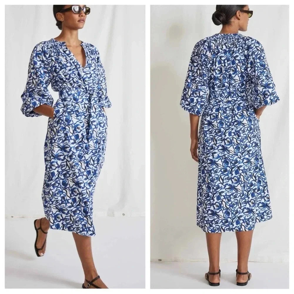 NWT Apiece Apart Crisp cotton indigo & black floral print. Size S. Also fits M.